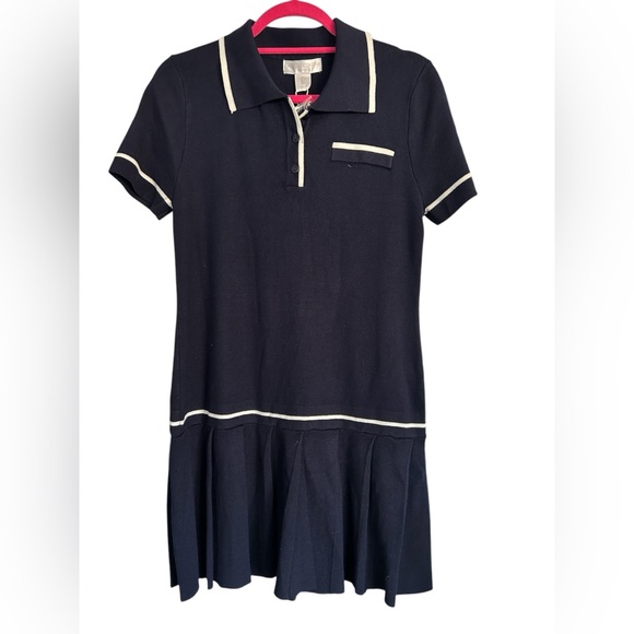 Caroline Constas White and Blue Pleated Mini Dress - Picture 1 of 4